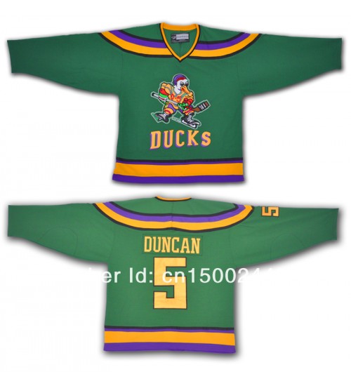 Custom Anaheim Mighty Ducks 5 Tammy Duncan Movie Hockey Jersey Green